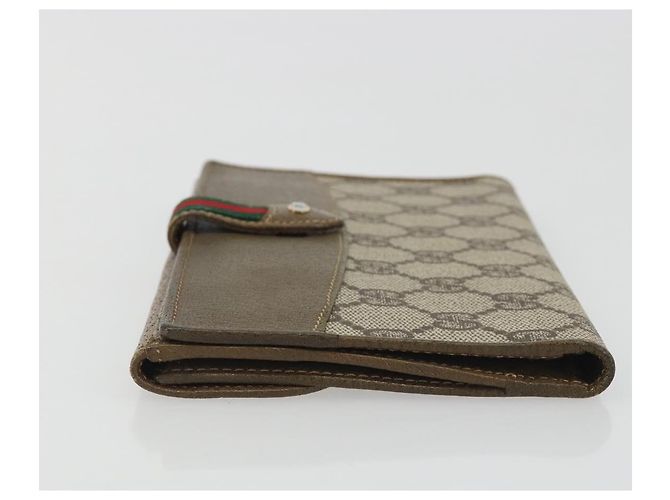 Portefeuille long GUCCI GG Supreme Web Sherry Line PVC Beige Gold Auth 196939 Doré - vue 4
