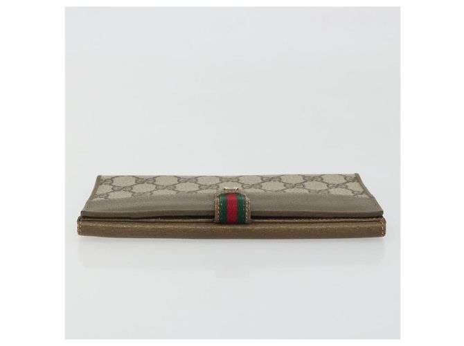 Portefeuille long GUCCI GG Supreme Web Sherry Line PVC Beige Gold Auth 196939 Doré - vue 5