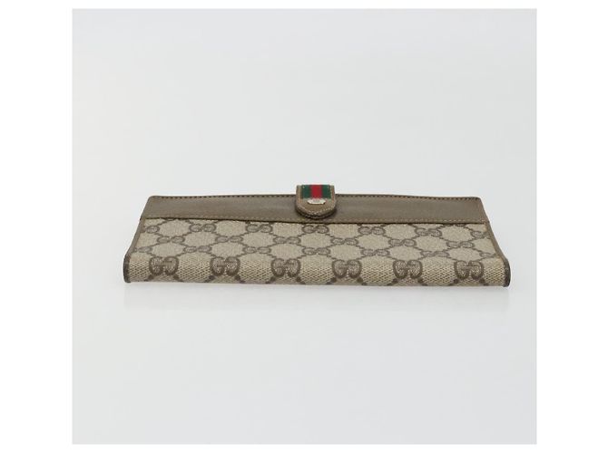Portefeuille long GUCCI GG Supreme Web Sherry Line PVC Beige Gold Auth 196939 Doré - vue 6