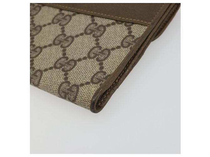 Portefeuille long GUCCI GG Supreme Web Sherry Line PVC Beige Gold Auth 196939 Doré - vue 7