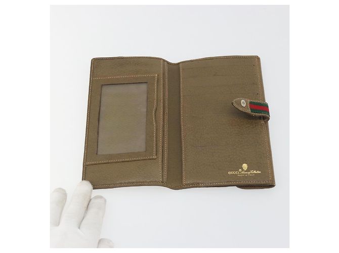 Portefeuille long GUCCI GG Supreme Web Sherry Line PVC Beige Gold Auth 196939 Doré - vue 8