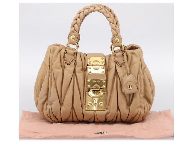 Borsa a mano Miu Miu Matelassé in pelle 2way Beige Gold Auth 196973V D'oro - vista 12