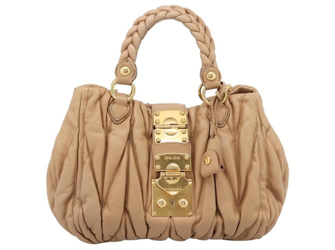 Borsa a mano Miu Miu Matelassé in pelle 2way Beige Gold Auth 196973V D'oro - vista 13