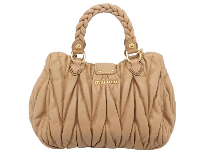 Borsa a mano Miu Miu Matelassé in pelle 2way Beige Gold Auth 196973V D'oro - vista 2