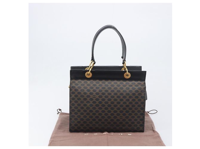 Céline Borsa a mano CELINE Macadam Canvas PVC Leather Black Gold Auth 197786A Nero D'oro - vista 12