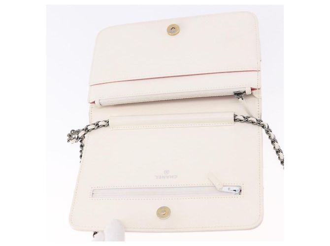Cartera de hombro con cadena CHANEL Matelasse Lamb Skin White CC Auth 197718V Plata Blanco Dorado - vista 10
