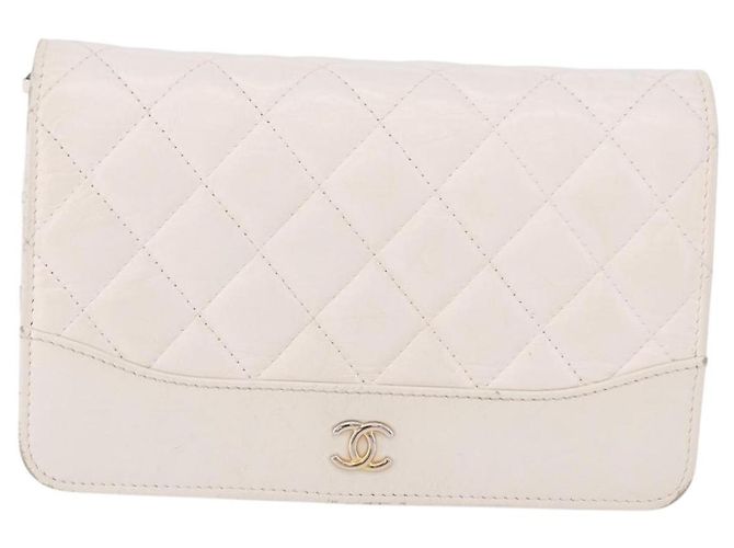 Cartera de hombro con cadena CHANEL Matelasse Lamb Skin White CC Auth 197718V Plata Blanco Dorado - vista 13