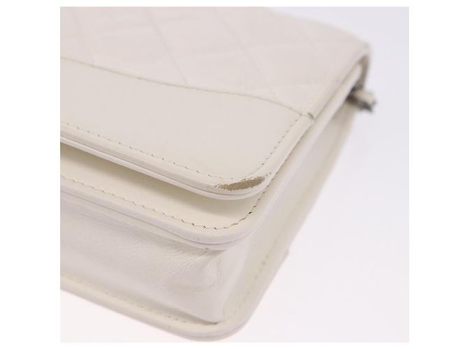 Cartera de hombro con cadena CHANEL Matelasse Lamb Skin White CC Auth 197718V Plata Blanco Dorado - vista 14
