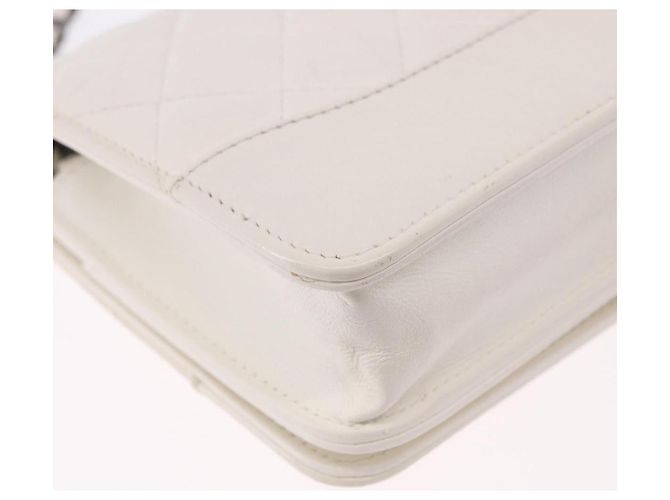 Cartera de hombro con cadena CHANEL Matelasse Lamb Skin White CC Auth 197718V Plata Blanco Dorado - vista 15