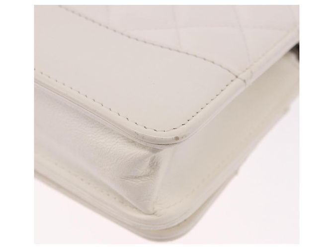 Cartera de hombro con cadena CHANEL Matelasse Lamb Skin White CC Auth 197718V Plata Blanco Dorado - vista 16