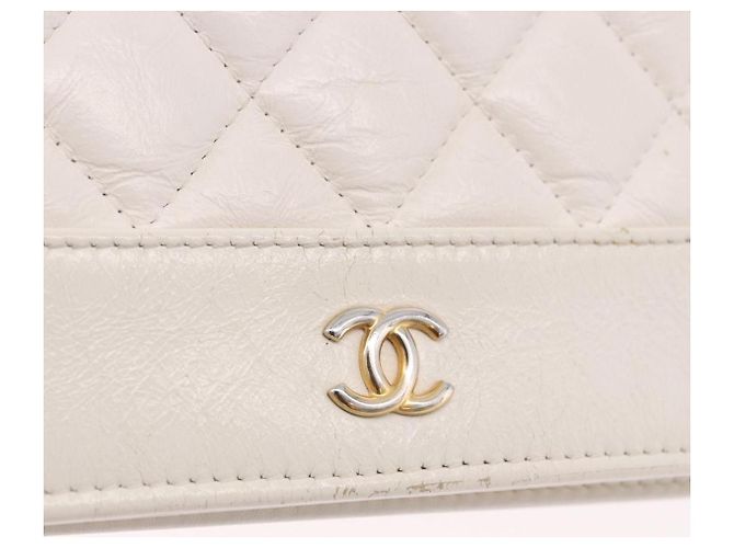Cartera de hombro con cadena CHANEL Matelasse Lamb Skin White CC Auth 197718V Plata Blanco Dorado - vista 17