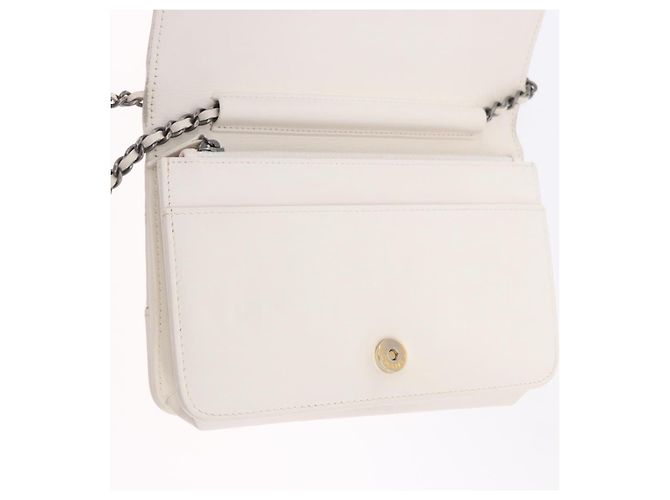 Cartera de hombro con cadena CHANEL Matelasse Lamb Skin White CC Auth 197718V Plata Blanco Dorado - vista 19