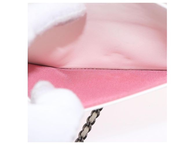 Cartera de hombro con cadena CHANEL Matelasse Lamb Skin White CC Auth 197718V Plata Blanco Dorado - vista 26