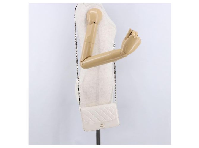Cartera de hombro con cadena CHANEL Matelasse Lamb Skin White CC Auth 197718V Plata Blanco Dorado - vista 27