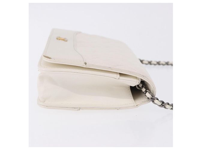Cartera de hombro con cadena CHANEL Matelasse Lamb Skin White CC Auth 197718V Plata Blanco Dorado - vista 3
