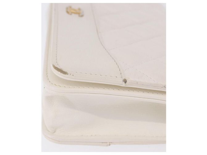 Cartera de hombro con cadena CHANEL Matelasse Lamb Skin White CC Auth 197718V Plata Blanco Dorado - vista 4