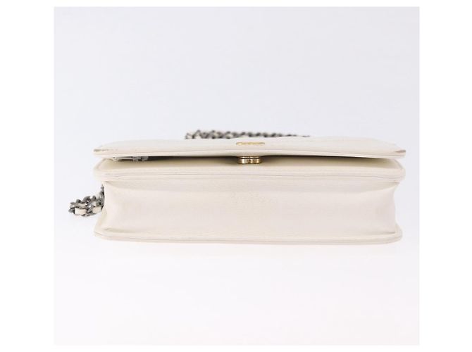 Cartera de hombro con cadena CHANEL Matelasse Lamb Skin White CC Auth 197718V Plata Blanco Dorado - vista 6