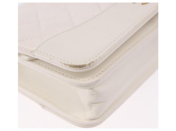 Cartera de hombro con cadena CHANEL Matelasse Lamb Skin White CC Auth 197718V Plata Blanco Dorado - vista 9