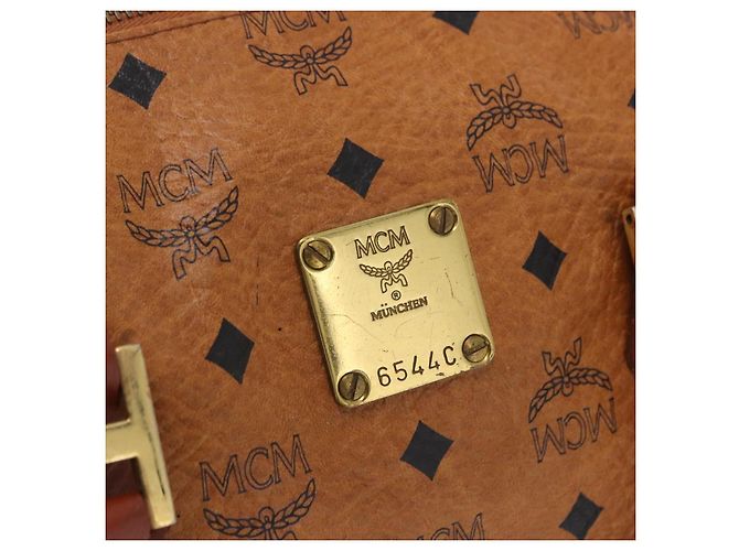 Borsa Boston MCM Vicetos Logogram PVC Leather Brown Gold Auth 200899 Marrone D'oro - vista 12