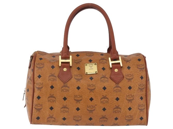 Borsa Boston MCM Vicetos Logogram PVC Leather Brown Gold Auth 200899 Marrone D'oro - vista 13