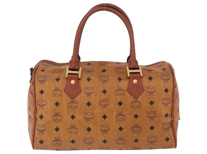 Borsa Boston MCM Vicetos Logogram PVC Leather Brown Gold Auth 200899 Marrone D'oro - vista 2