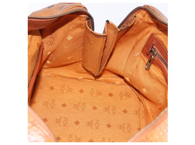 Borsa Boston MCM Vicetos Logogram PVC Leather Brown Gold Auth 200899 Marrone D'oro - vista 22
