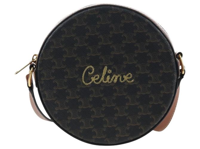 Céline Borsa a Tracolla Rotonda CELINE Triomphe PVC Nero Oro Auth 199654M D'oro - vista 13