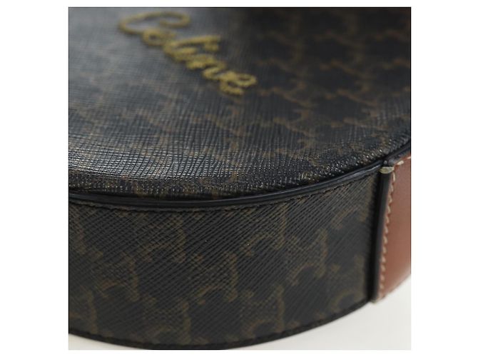 Céline Borsa a Tracolla Rotonda CELINE Triomphe PVC Nero Oro Auth 199654M D'oro - vista 19