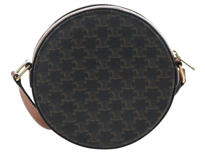 Céline Borsa a Tracolla Rotonda CELINE Triomphe PVC Nero Oro Auth 199654M D'oro - vista 2