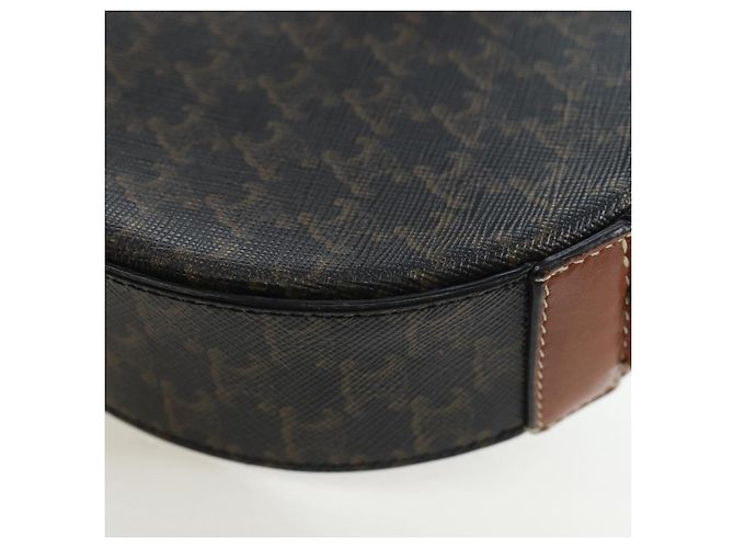 Céline Borsa a Tracolla Rotonda CELINE Triomphe PVC Nero Oro Auth 199654M D'oro - vista 21