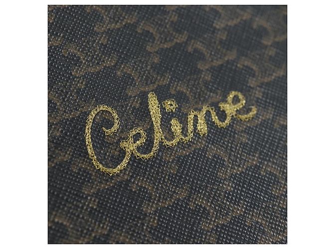 Céline Borsa a Tracolla Rotonda CELINE Triomphe PVC Nero Oro Auth 199654M D'oro - vista 22