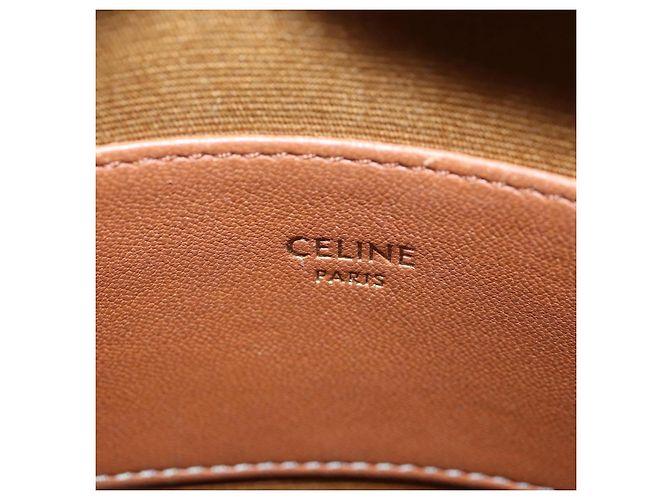 Céline Borsa a Tracolla Rotonda CELINE Triomphe PVC Nero Oro Auth 199654M D'oro - vista 24