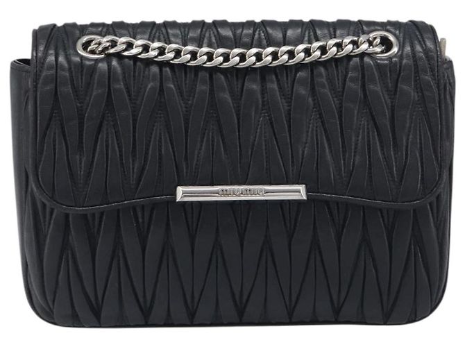 Borsa a tracolla Miu Miu Matelassé con catena in pelle nera e argento Auth 199113A Nero - vista 13