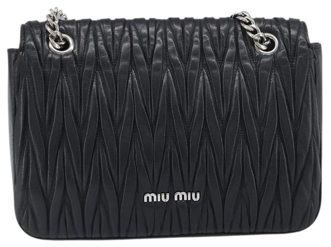 Borsa a tracolla Miu Miu Matelassé con catena in pelle nera e argento Auth 199113A Nero - vista 2