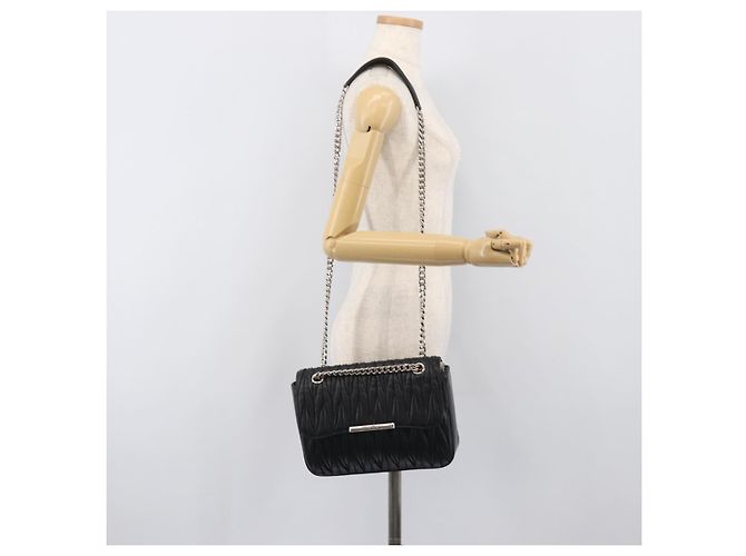 Borsa a tracolla Miu Miu Matelassé con catena in pelle nera e argento Auth 199113A Nero - vista 25