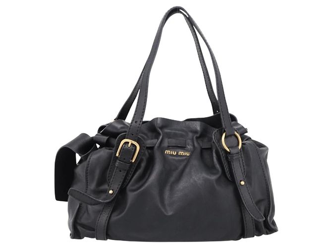Borsa a tracolla Miu Miu in pelle nera e oro Auth yk20875M Nero - vista 13