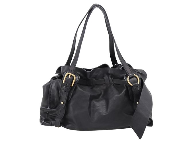 Borsa a tracolla Miu Miu in pelle nera e oro Auth yk20875M Nero - vista 2