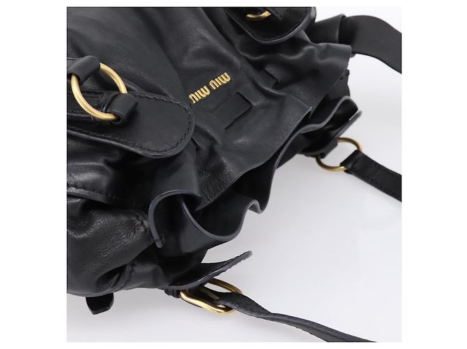 Borsa a tracolla Miu Miu in pelle nera e oro Auth yk20875M Nero - vista 6