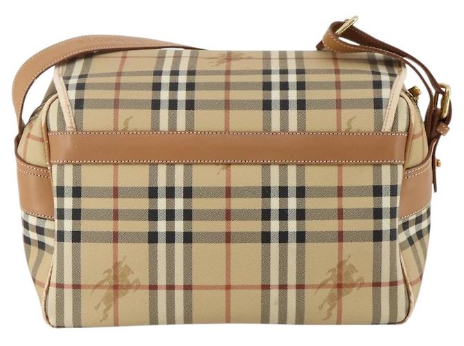 Borsa a Tracolla Burberrys Nova Check PVC Pelle Beige Tono Oro Auth BA14999 - vista 2