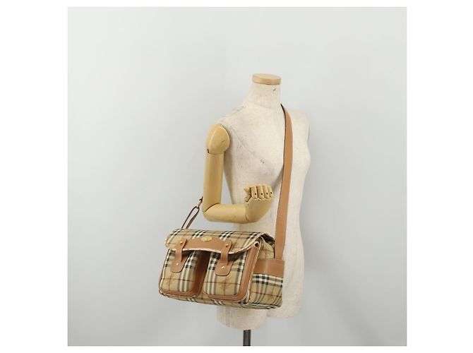 Borsa a Tracolla Burberrys Nova Check PVC Pelle Beige Tono Oro Auth BA14999 - vista 27