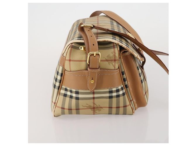 Borsa a Tracolla Burberrys Nova Check PVC Pelle Beige Tono Oro Auth BA14999 - vista 4