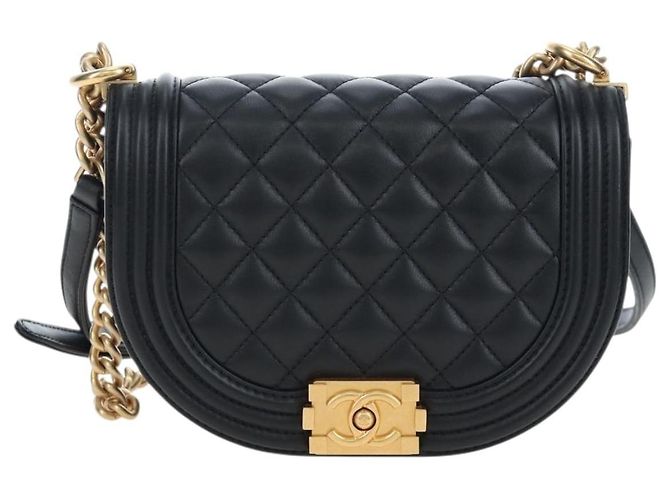 Borsa a Tracolla con Catena CHANEL Boy Chanel Pelle d'Agnello Nero Oro CC Auth BA14817SAM - vista 13
