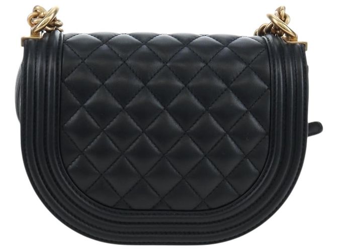 Borsa a Tracolla con Catena CHANEL Boy Chanel Pelle d'Agnello Nero Oro CC Auth BA14817SAM - vista 2
