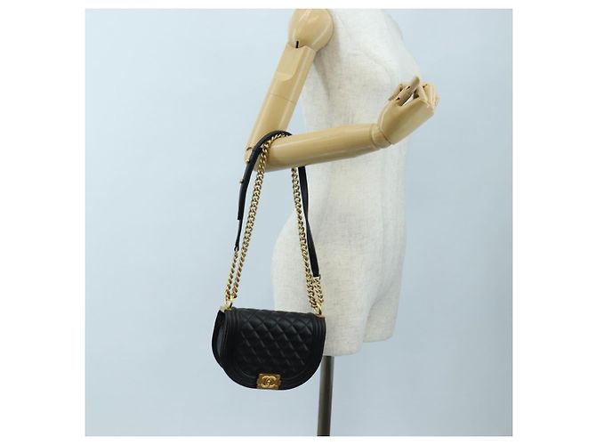 Borsa a Tracolla con Catena CHANEL Boy Chanel Pelle d'Agnello Nero Oro CC Auth BA14817SAM - vista 25
