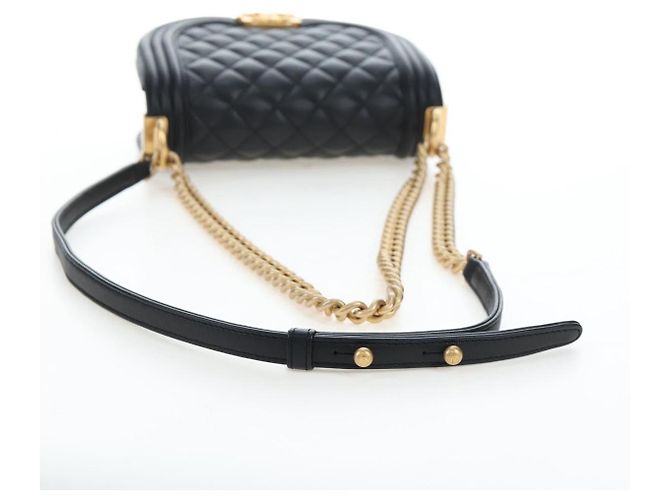 Borsa a Tracolla con Catena CHANEL Boy Chanel Pelle d'Agnello Nero Oro CC Auth BA14817SAM - vista 7