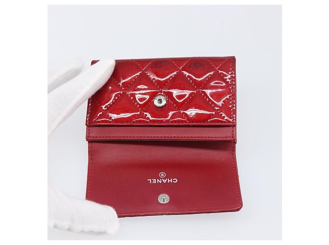 Céline CELINE Matelasse Card Case Patent Red Silver Auth 198555 Silvery - view 10