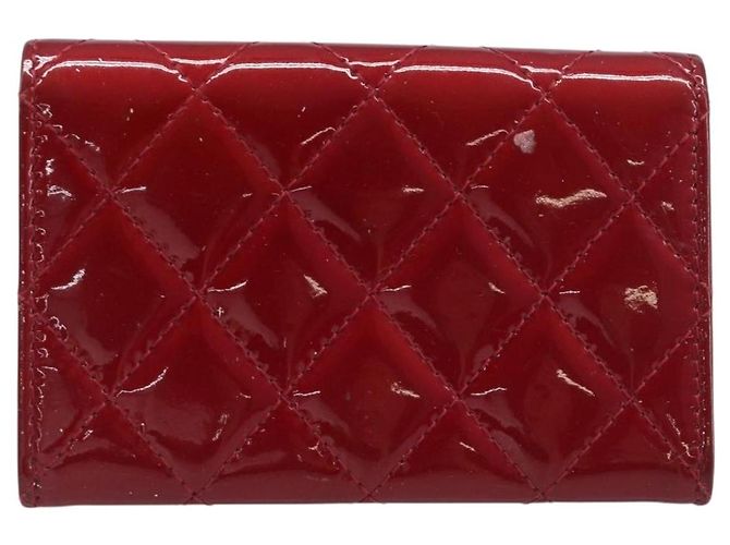 Céline CELINE Matelasse Card Case Patent Red Silver Auth 198555 Silvery - view 2