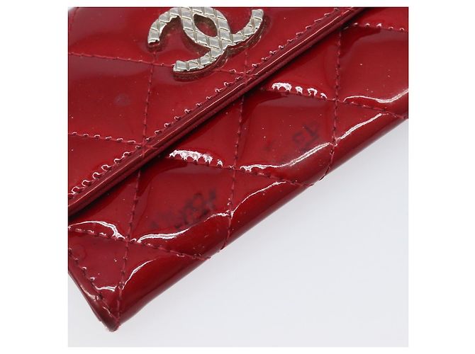 Céline CELINE Matelasse Card Case Patent Red Silver Auth 198555 Silvery - view 9