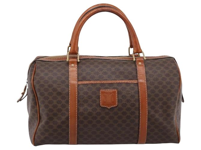 Céline Borsa Boston CELINE Macadam Canvas PVC Leather Brown Gold Auth 197619 Marrone D'oro - vista 13