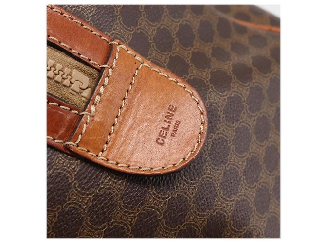 Céline Borsa Boston CELINE Macadam Canvas PVC Leather Brown Gold Auth 197619 Marrone D'oro - vista 17